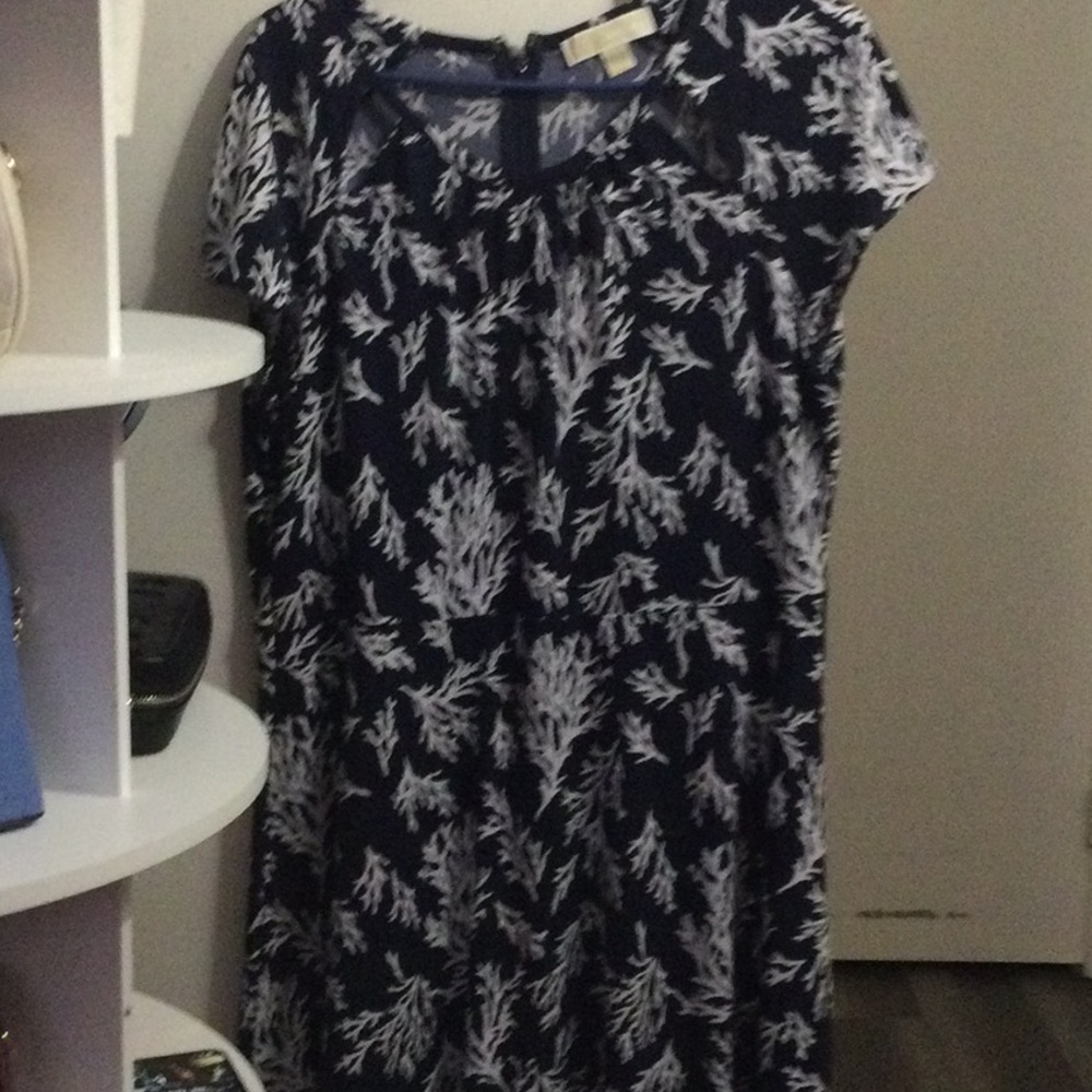 Women's Navy Blue & White Printed Short-Sleeve Dress